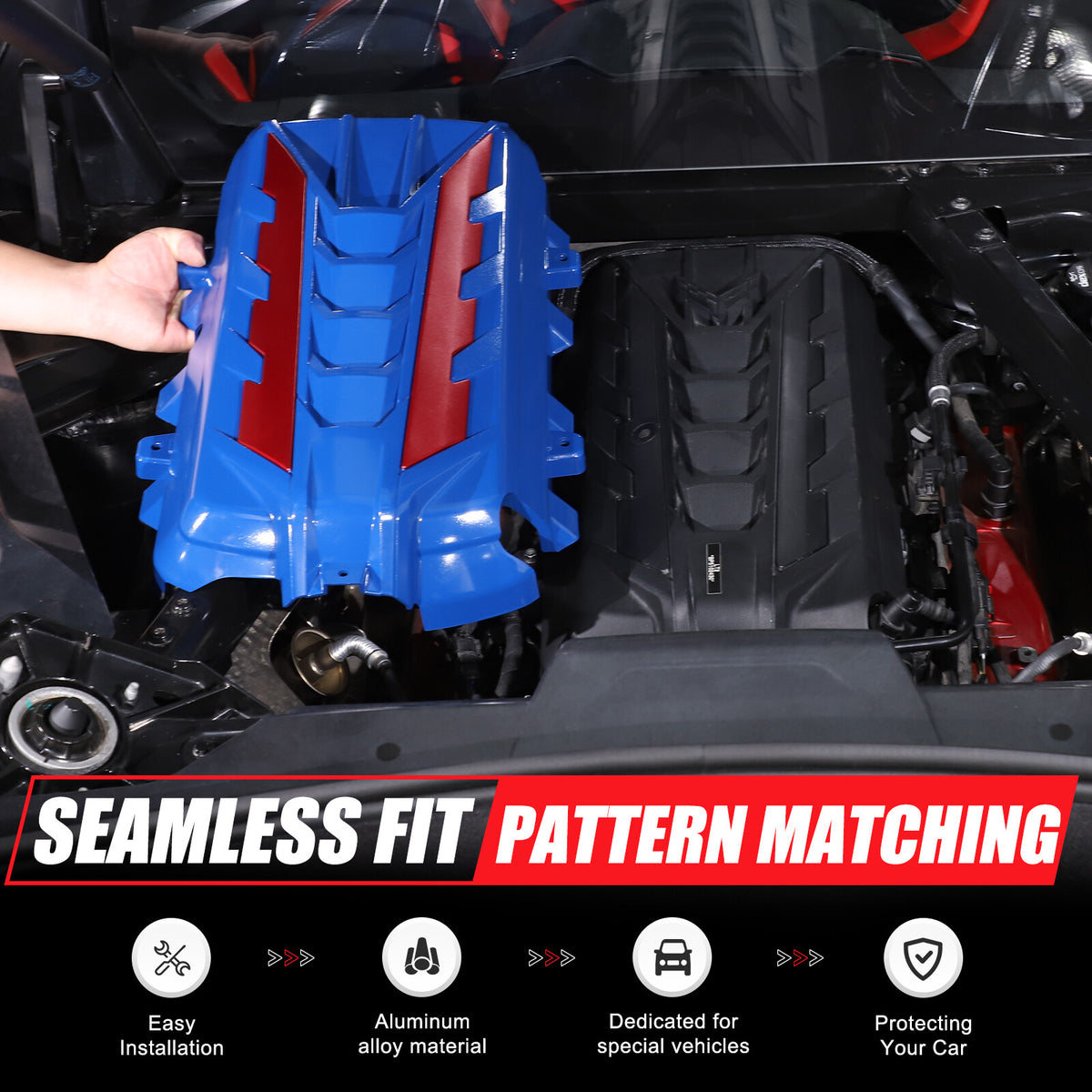 Blue Engine Bay Panel Cover Trim in Edge Red For Corvette C8 2020-26 10