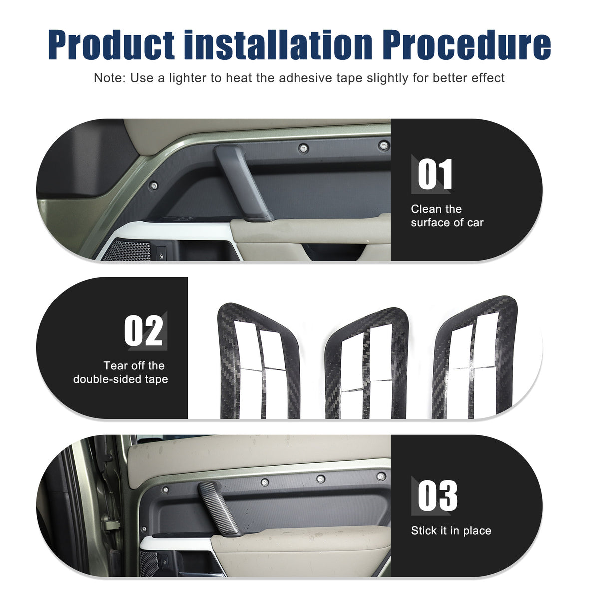 Matte Real Carbon Interior Door Handle Cover Trim For LR Defender 110 2020-23 7