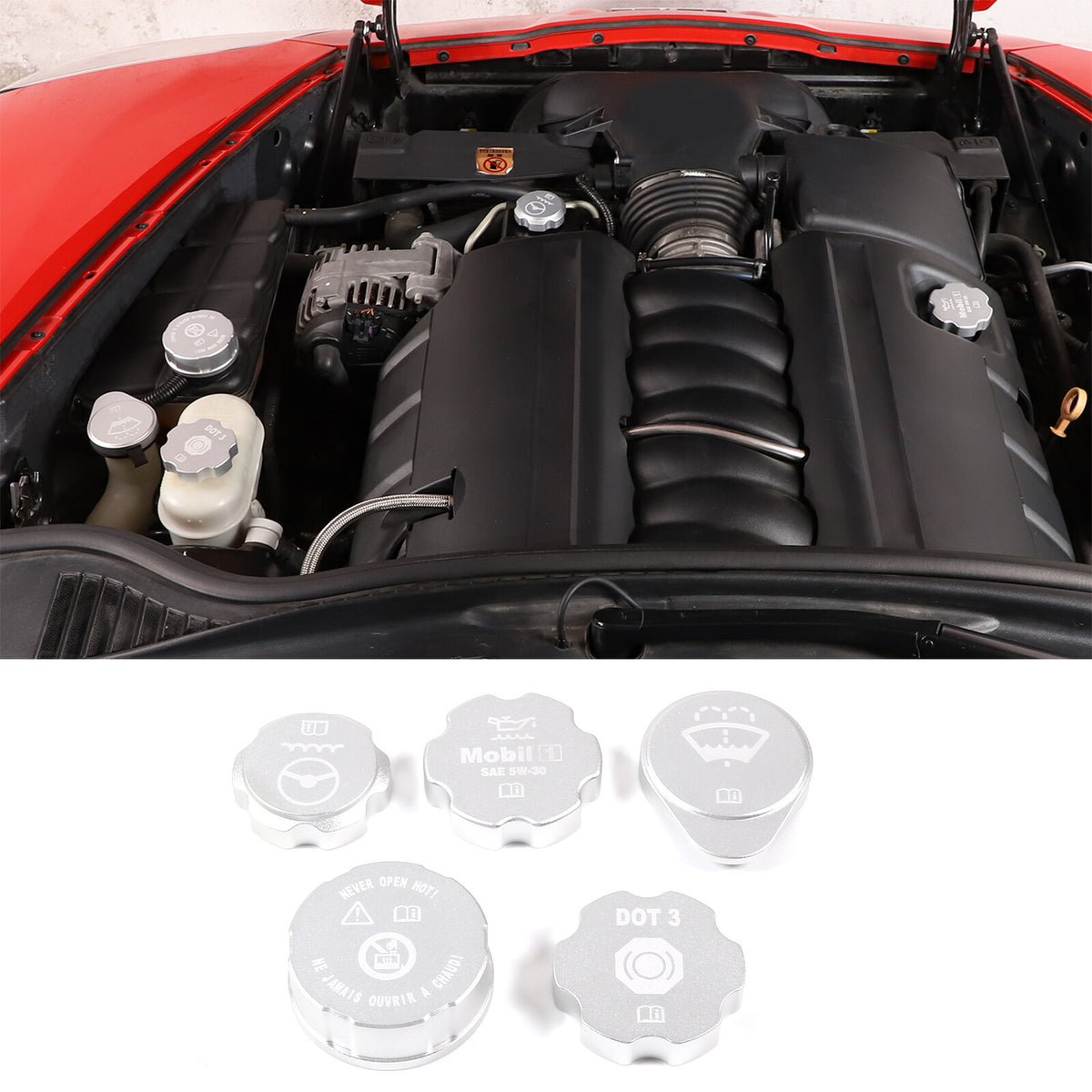Silver Alloy Engine Cabin Switch & Intake Manifold Cover Set Kit For Corvette C6 14