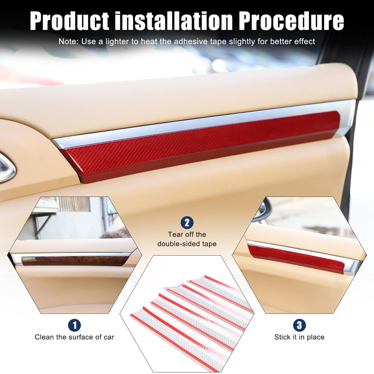Red Real Carbon Fiber Interior door panel Trim For Porsche Cayenne 958 11-17 3