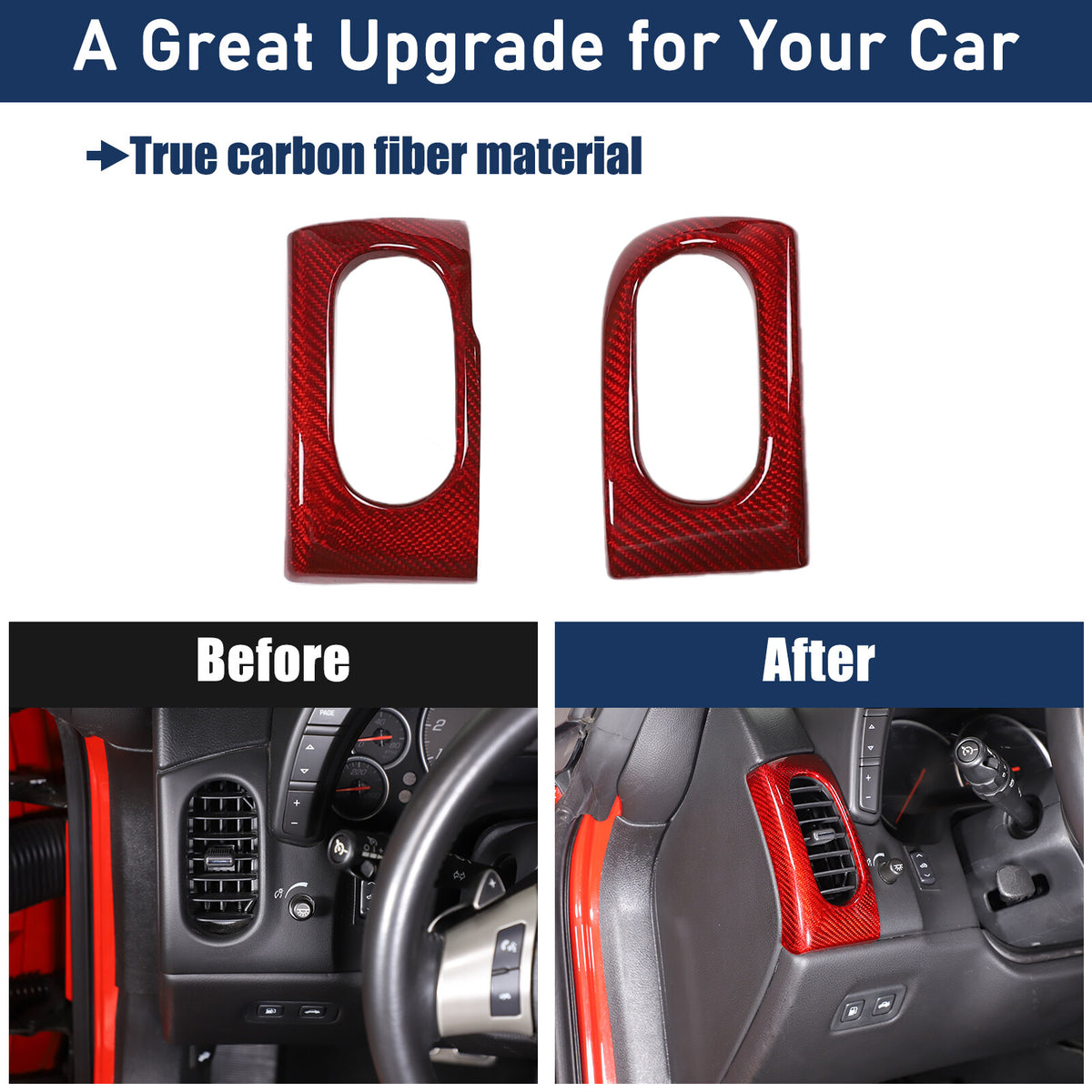 Red Real Carbon Fiber Interior Dashboard Side Air Vent Trim For Corvette C6 12