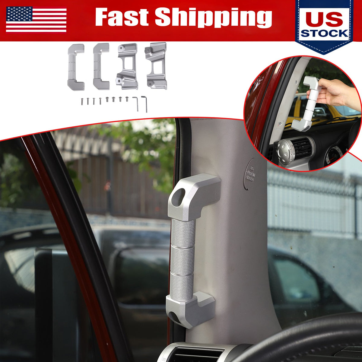 For Toyota FJ Cruiser 07-21 A-Pillar Grab Handle Replacement Aluminium Silver US 1