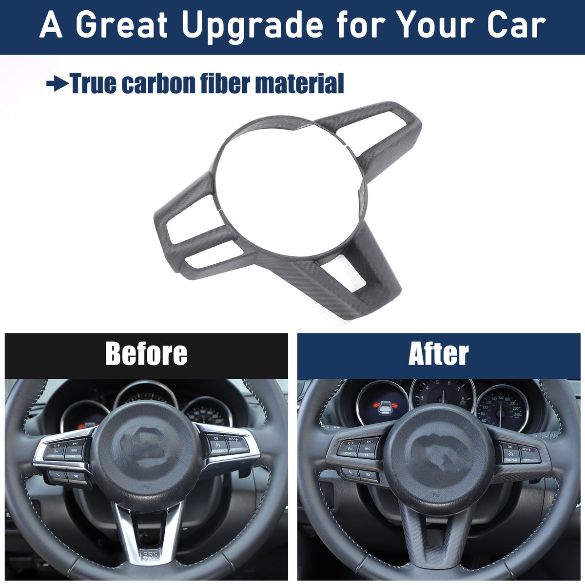 Matte Real Carbon Fiber Steering Wheel Button Trim For Mazda MX-5 Miata 2016-25 16