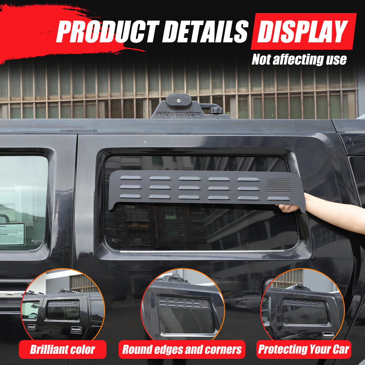 USA Flag Rear Window Vent Louver Shutter Cover Trim for Hummer H2 2003-2009 1