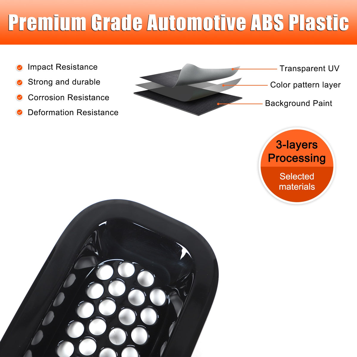 Piano Black ABS Front Grille Insect Screen Trim For Hummer H3 2005-2009 19
