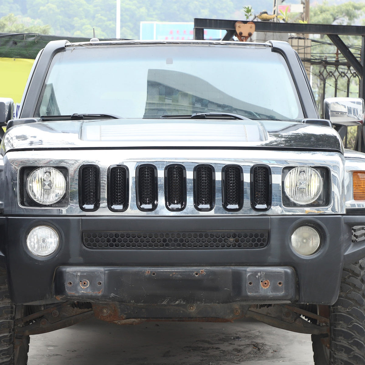 Piano Black ABS Front Grille Insect Screen Trim For Hummer H3 2005-2009 8