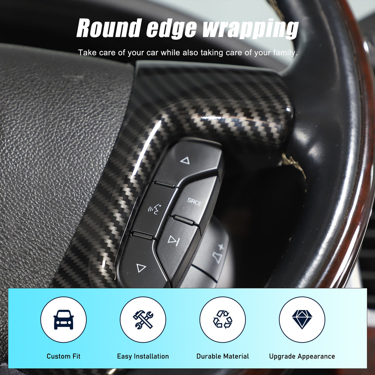 Real Dry Carbon Fiber Steering Wheel Side Button Trim For Hummer H2 2003-2007 14