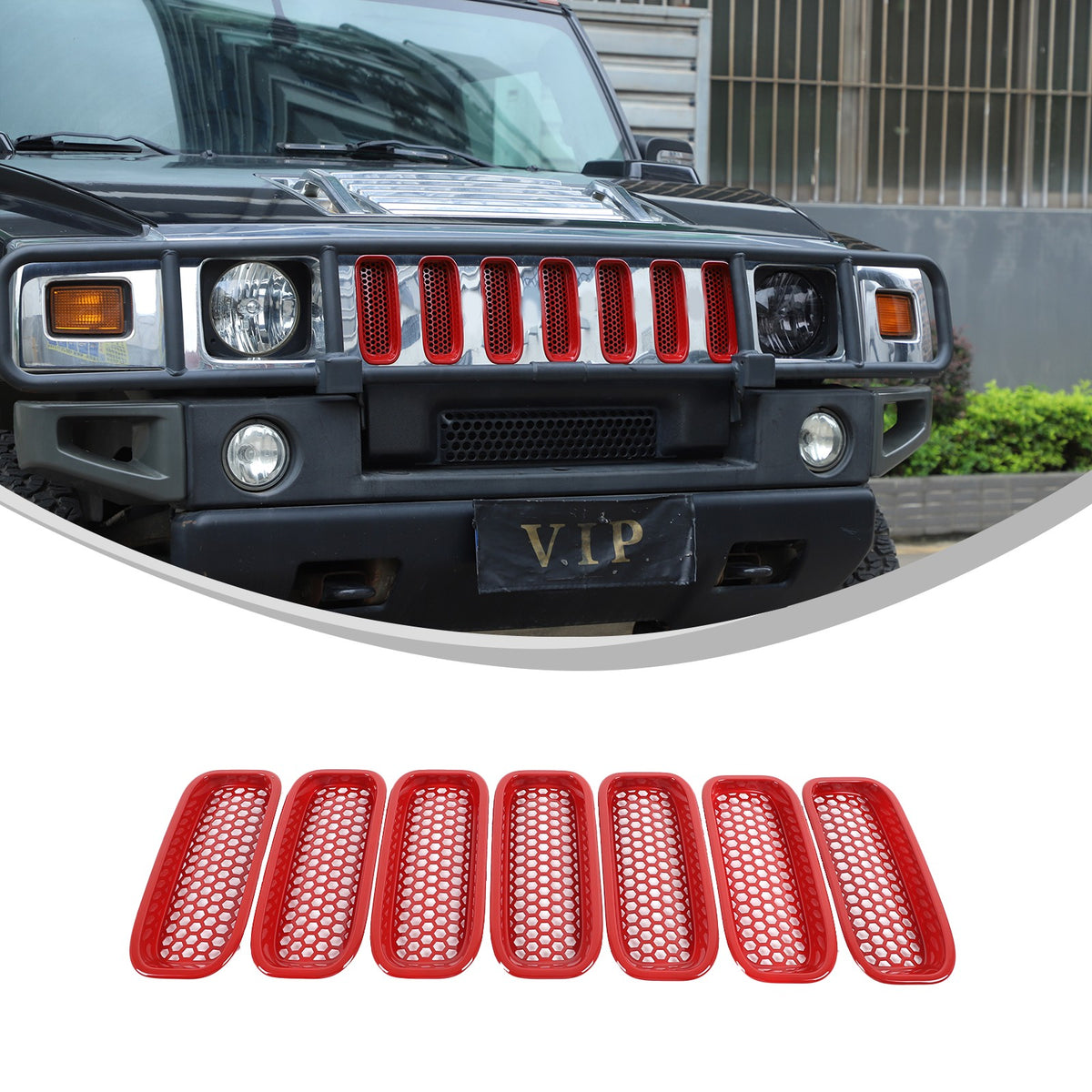 Sport Red ABS Front Grille Anti-Insect Bug Screen Trim For Hummer H2 2003-2009 1