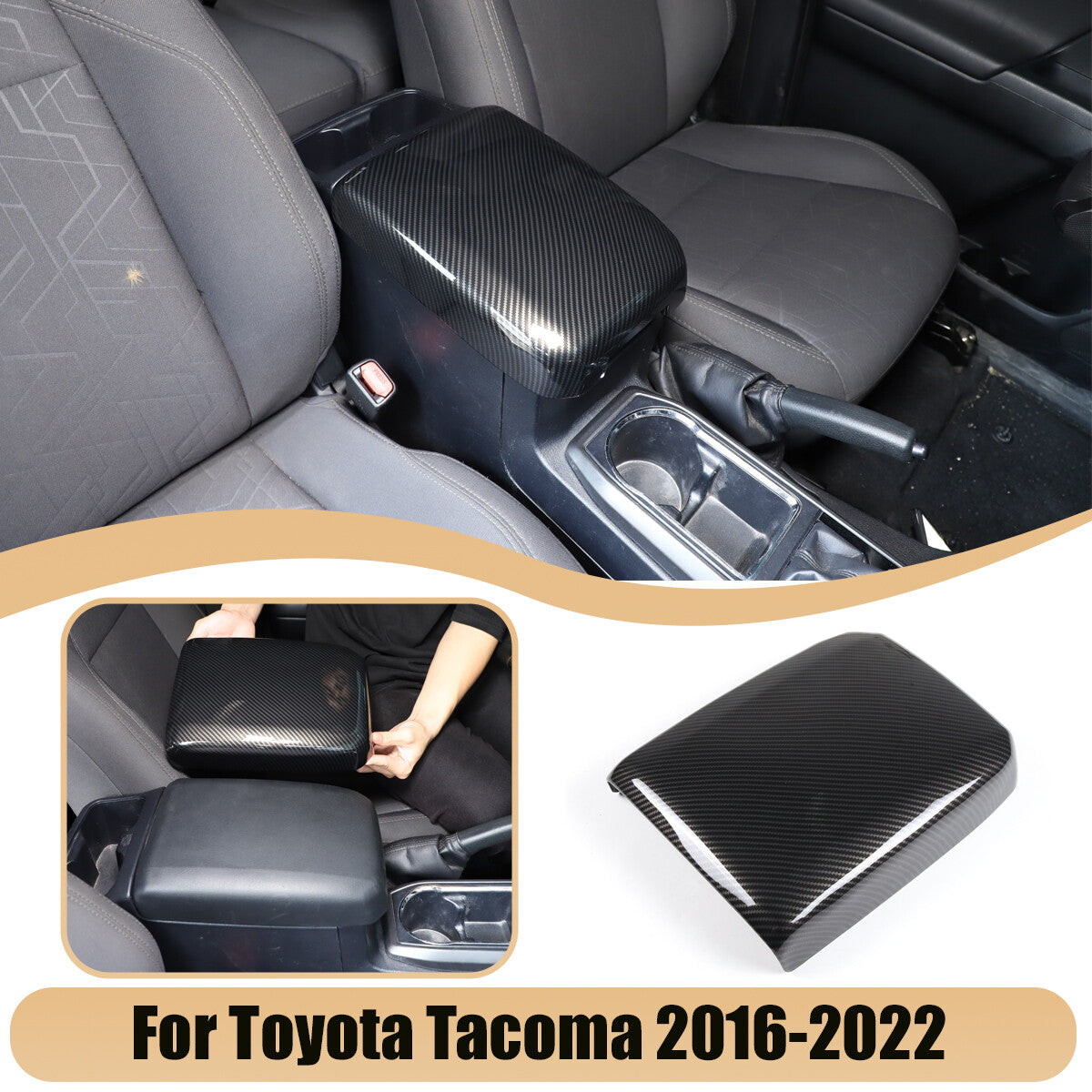 Carbon Fiber Style Center Console Armrest Box Cover For Toyota Tacoma 2016-23 1