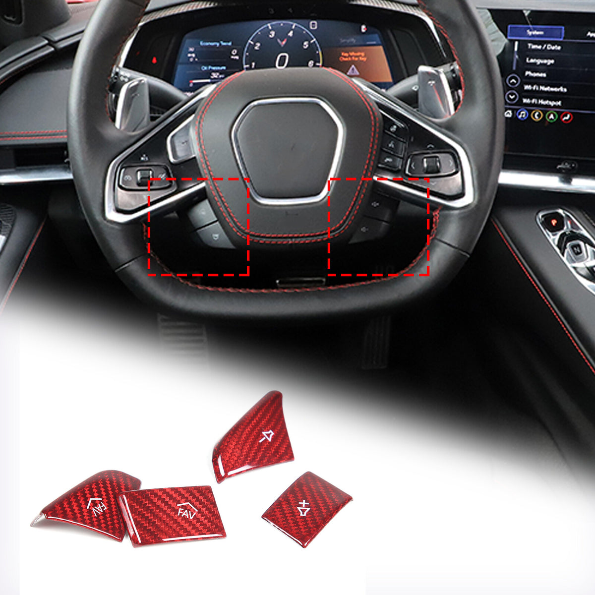 Red Real Carbon Fiber Full Interior Set Decor Trim Kit for Corvette C8 20-25 7