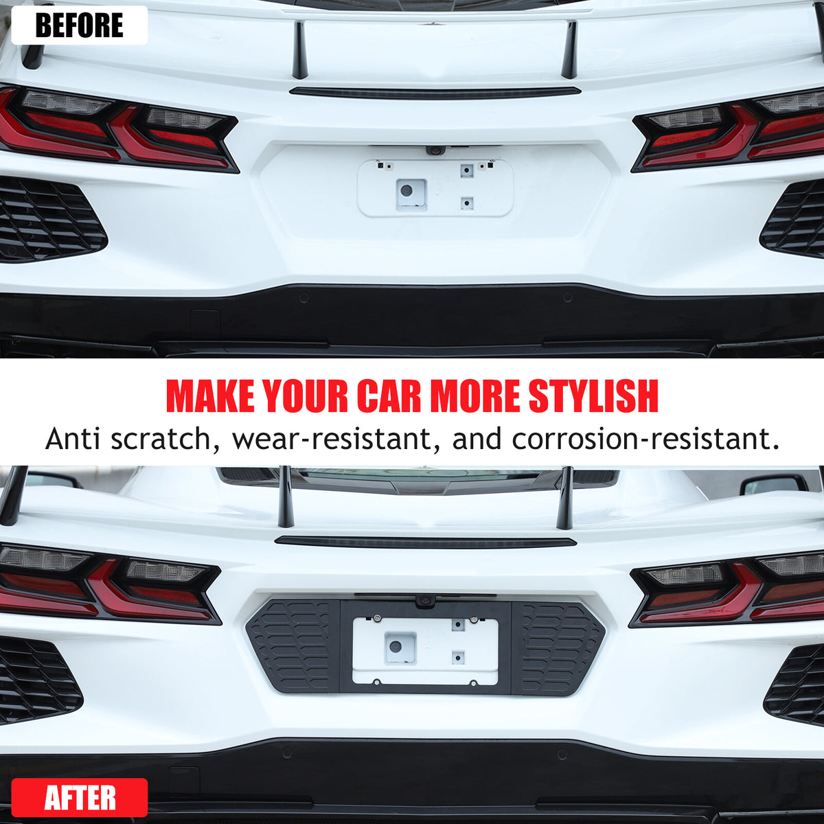 Glossy Black Alloy Rear License Plate Filler Panel Trim for Corvette C8 2020+ 3