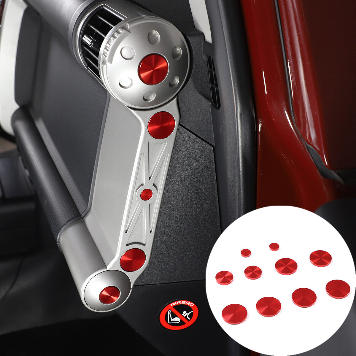 Red Alloy Dashboard Centrol Console Trim Set For Toyota FJ Cruiser 2007-21 11