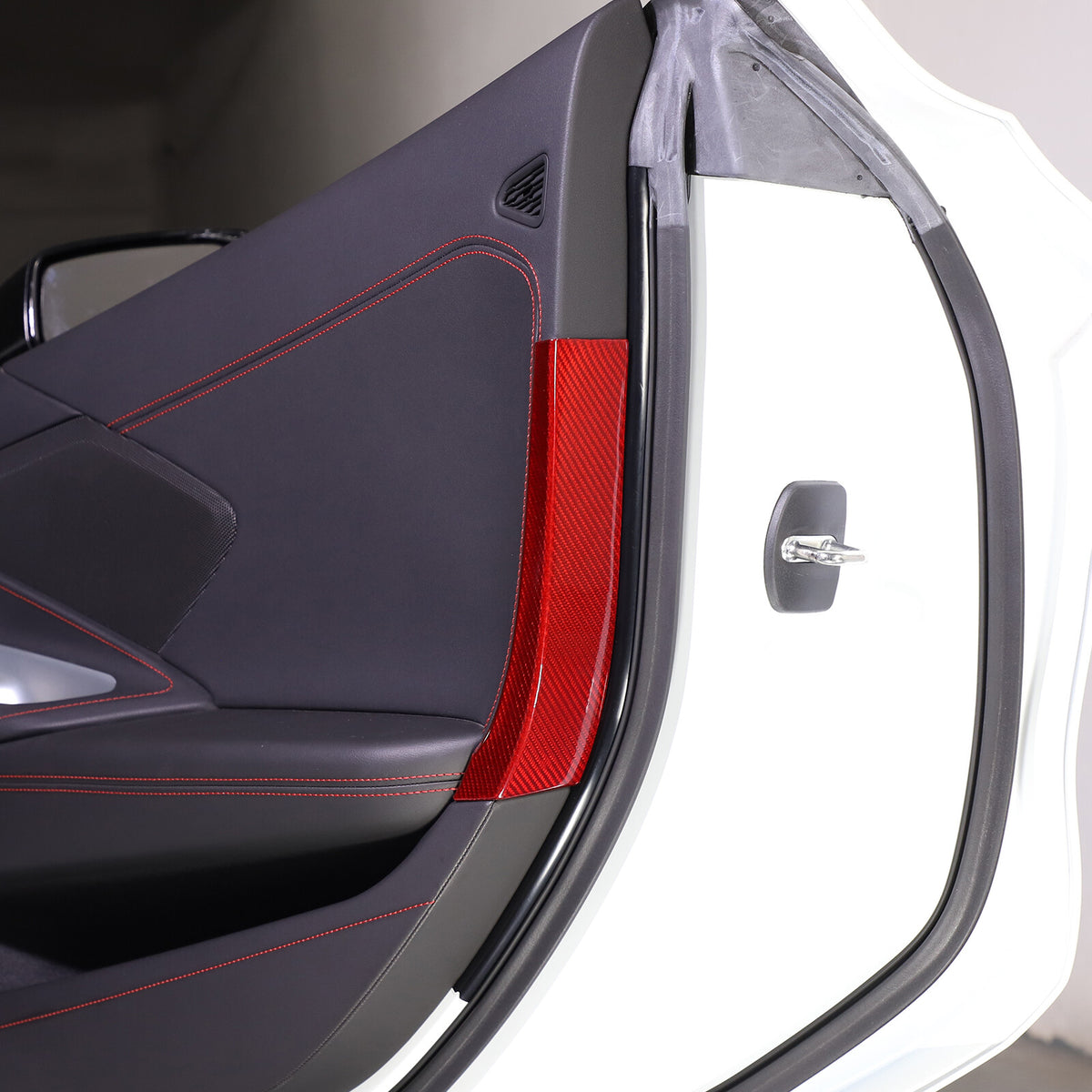 Red Real Carbon fiber Interior Door Panel trim Cover Frame For Corvette C8 20-26 6