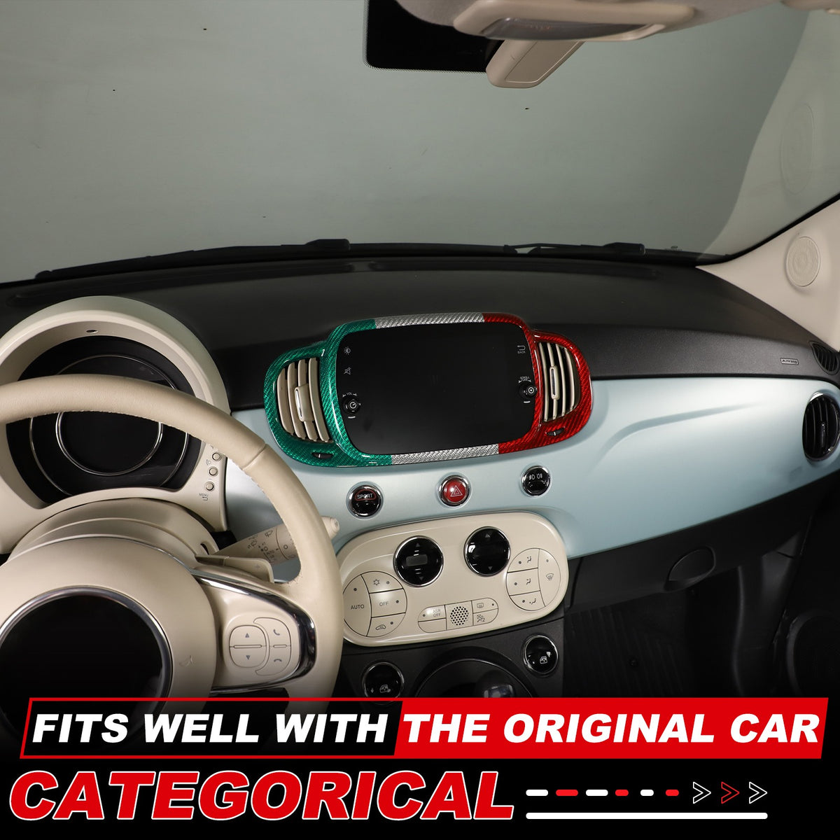 Tri-Color Real Carbon Fiber Dashboard Air Vent Trim For Fiat 500 312 2016+ 8
