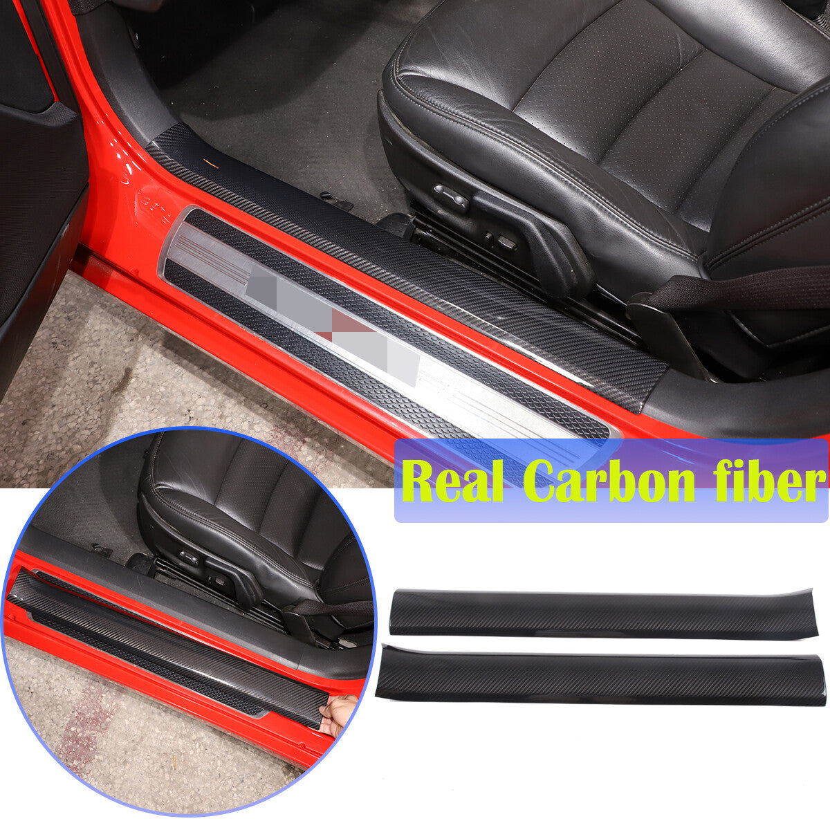 Real Carbon Fiber Built In Scuff Door Sill Bar Plate For Corvette C6 2005-2013 1