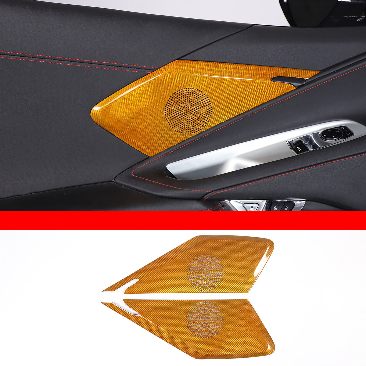 Yellow Real Carbon Fiber Door Sound Speaker Cover Trim For C8 Corvette 1LT 2026 16