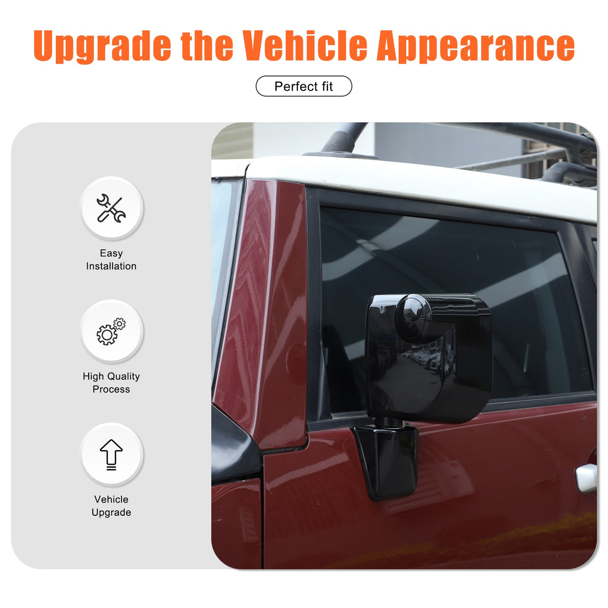 Glossy Piano Black ABS Side Mirror Cover Trim For Toyota FJ Cruiser 2007-2021 8