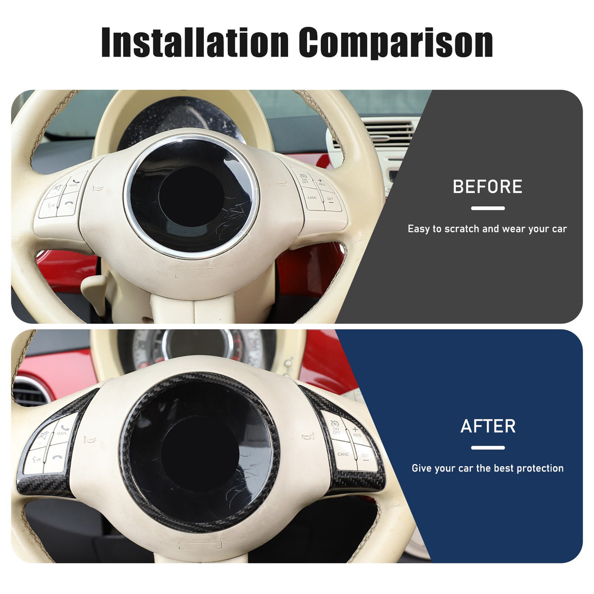 Real Dry Carbon Fiber Steering Wheel Button Trim For Fiat 500 Abarth 2008-2015 24