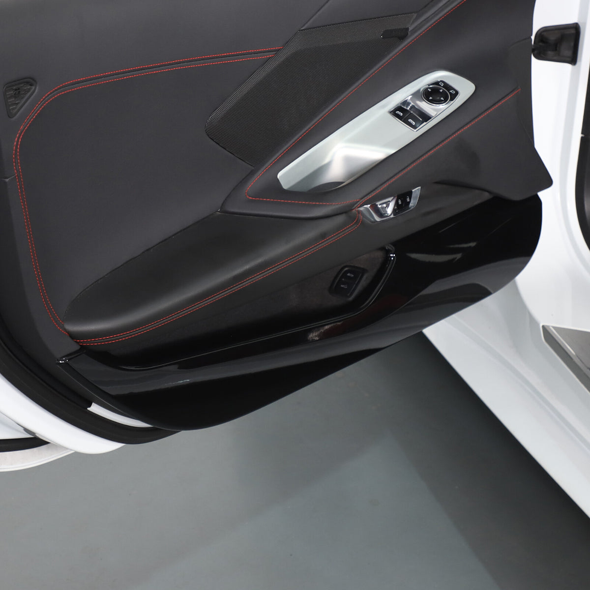 Glossy Piano Black ABS Interior Door Anti-Kick Panel Trim For Corvette C8 2020+ 1