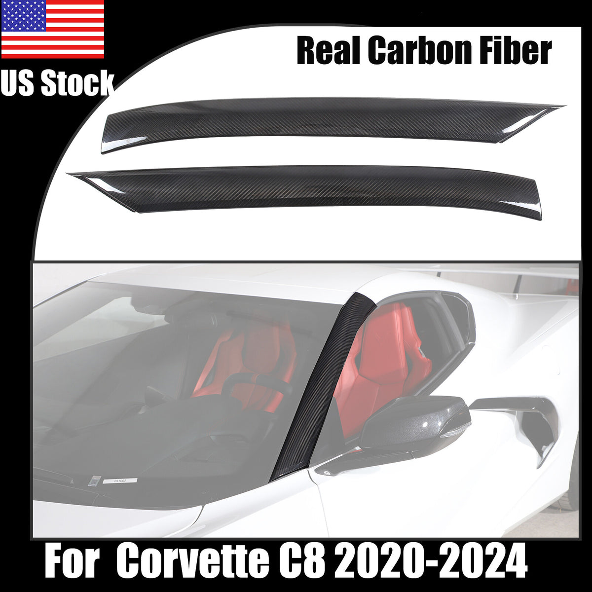 Real Carbon Fiber Exterior Door Mirror Full Set Cover Trim Kit For C8 Corvette 2