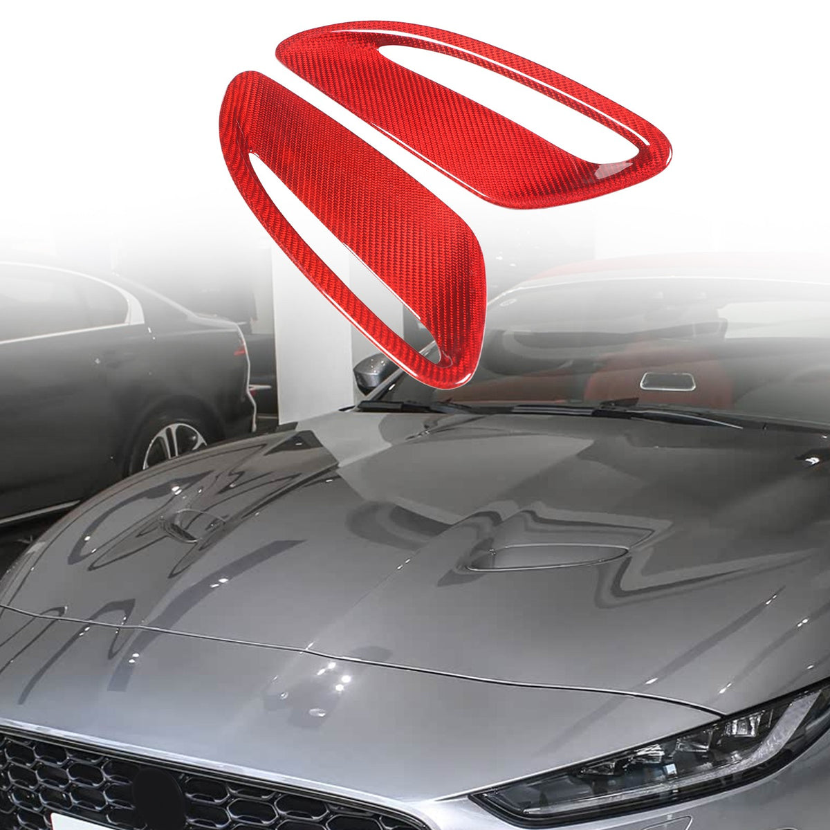 Red Real Carbon Fiber Hood Air Inlet Frame Trim For Jaguar F-TYPE X152 2021+ 1