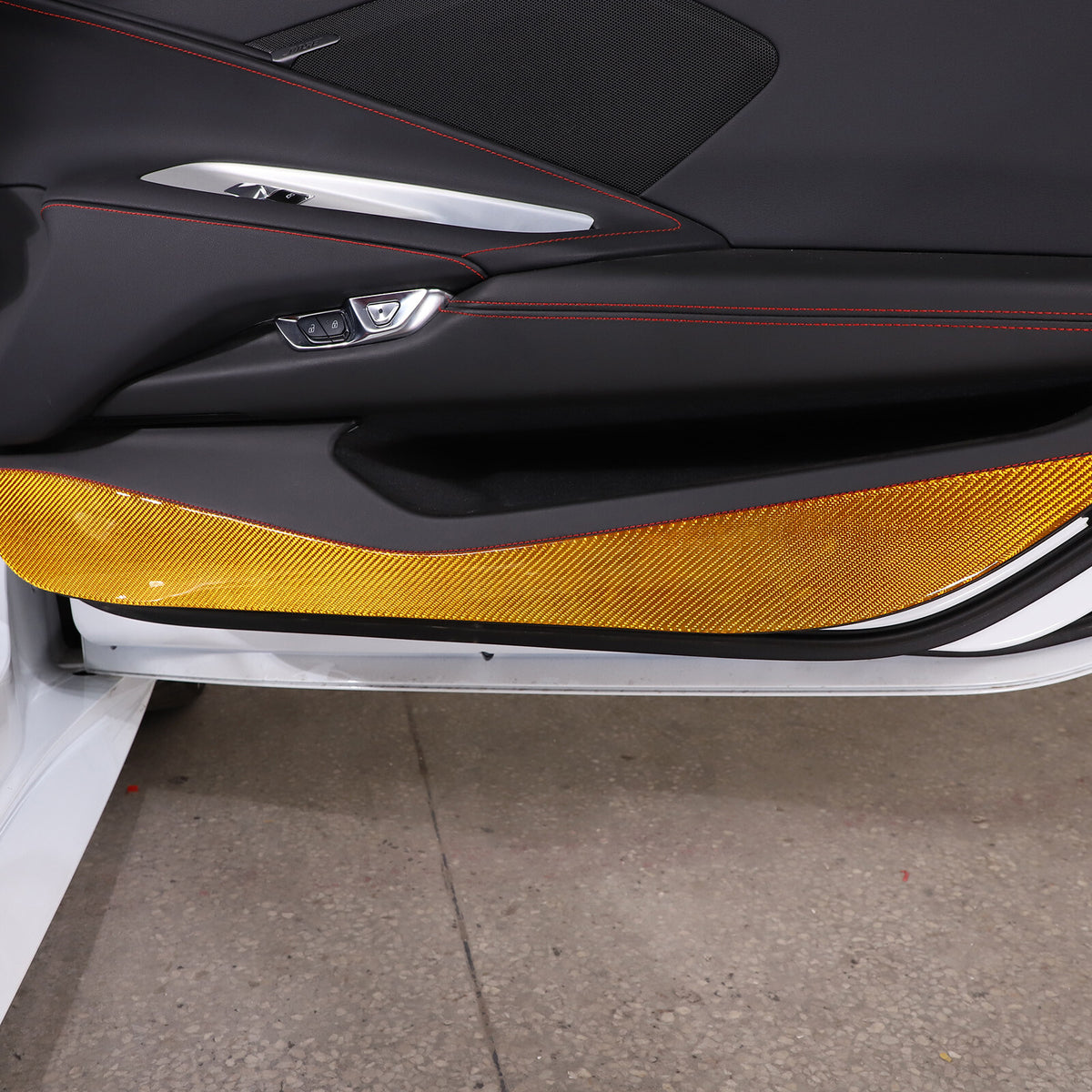 Yellow Carbon Fiber Door Anti-Kick Panel Sticker For Corvette C8 2020-26 8
