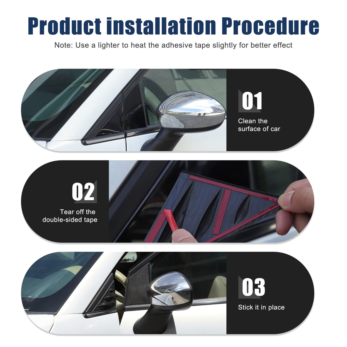 Real Carbon Fiber External A-Pillar Triangle Trim Cover For Fiat 500 2010+ 4