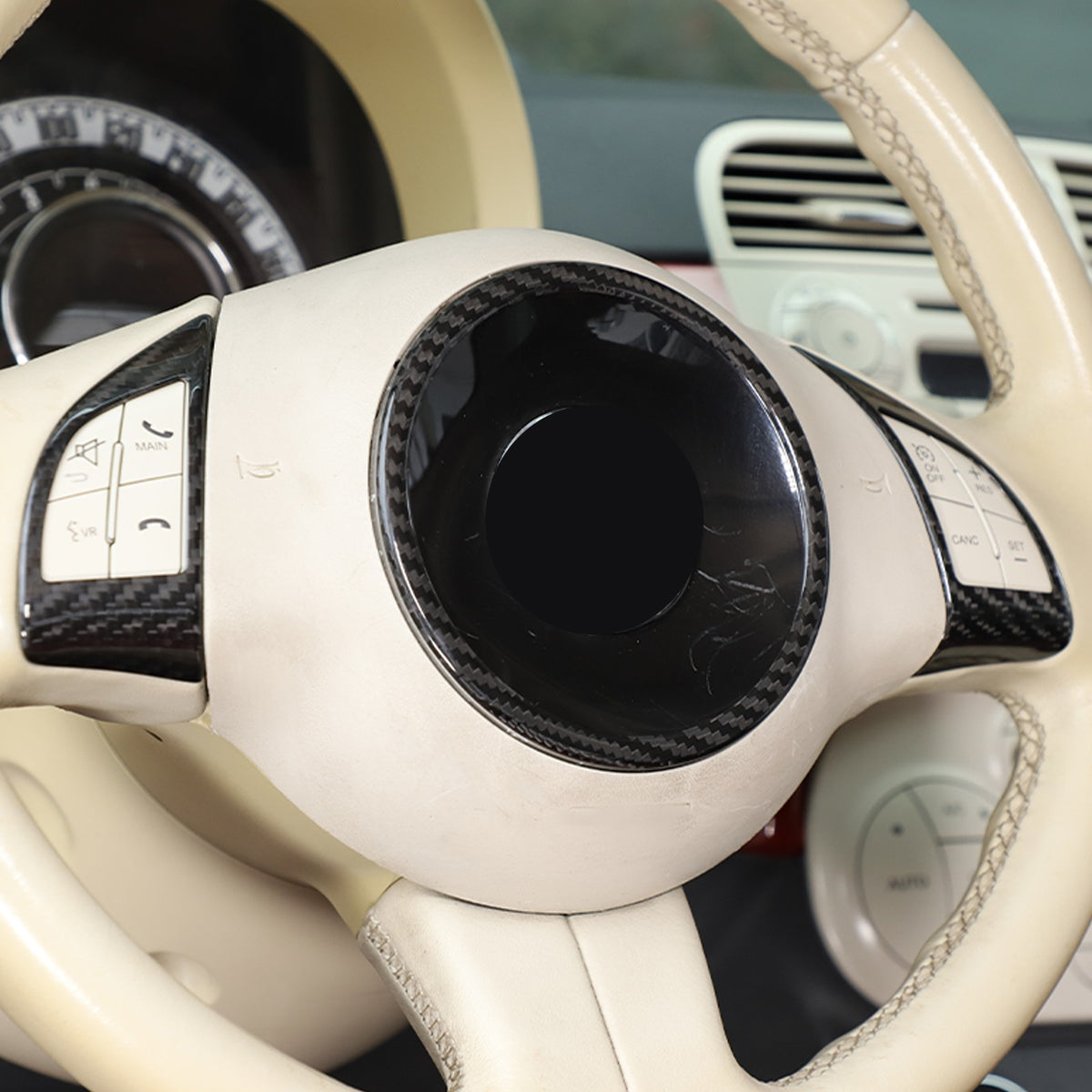Real Dry Carbon Fiber Steering Wheel Button Trim For Fiat 500 Abarth 2008-2015 16