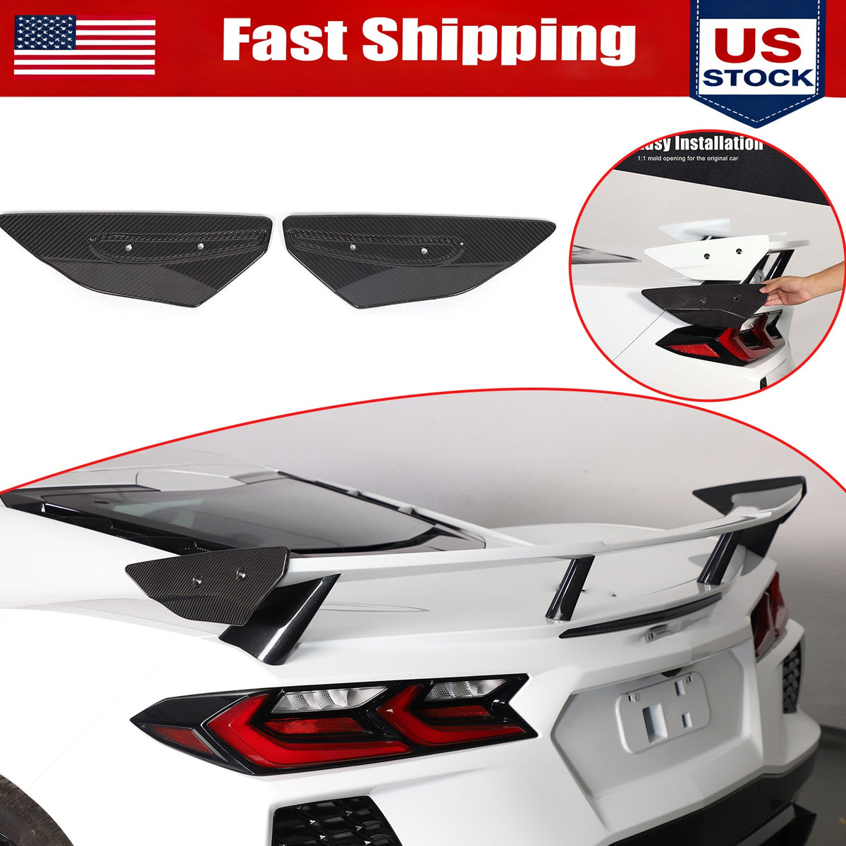 Real Carbon Fiber Replacement Rear Tail Trunk Lid Cover For Corvette C8 20+ US 1