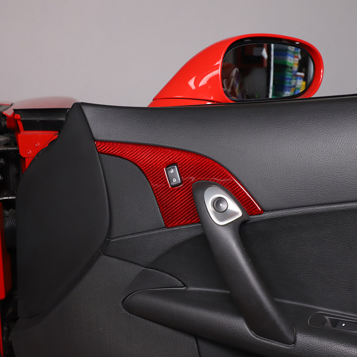 Red Real Carbon Fiber Interior Door Lock Panel Trim For Corvette C6 2005-2013 6