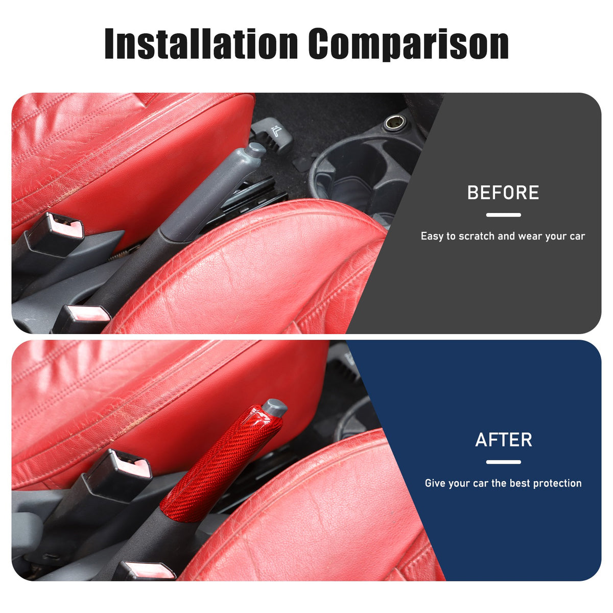 Red Real Carbon Fiber Handbrake Trim Cover For Fiat 500 2007+ 18
