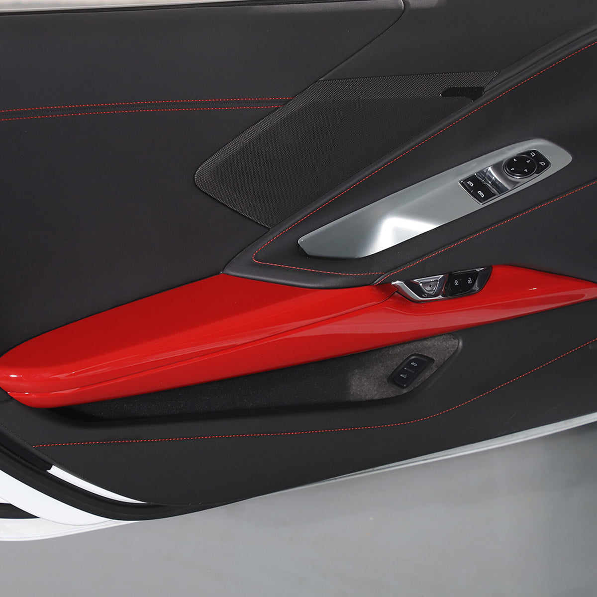 4pc Red ABS Interior Door Arnrest Panel Trim Cover Kit Set For Corvette C8 20-26 1