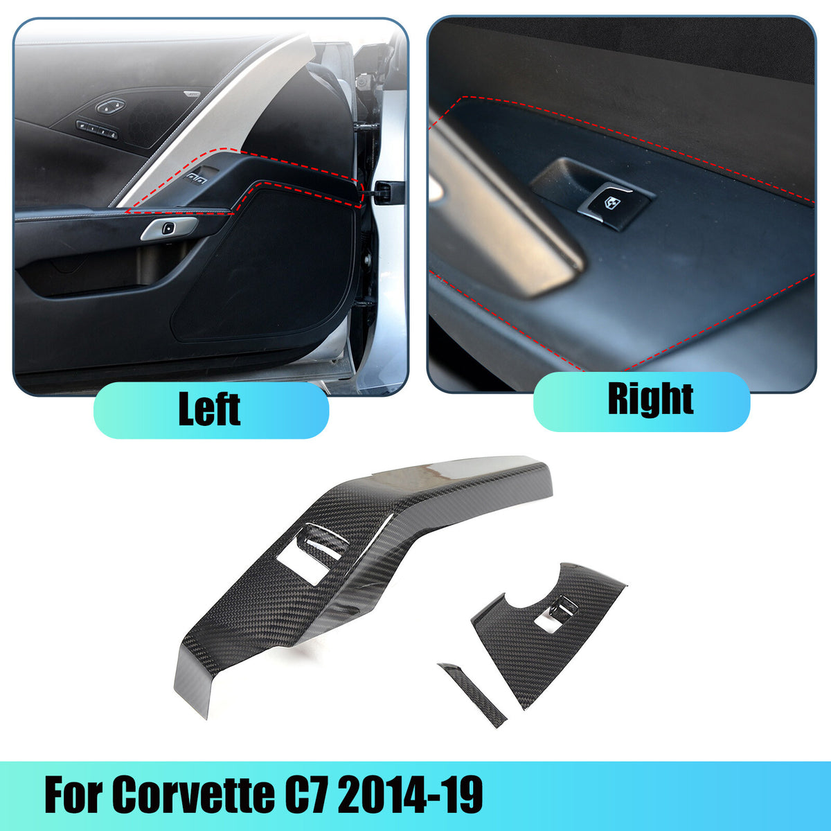Real Carbon Fiber Window Lift Switch Button Trim Cover For Corvette C7 2014-19 1