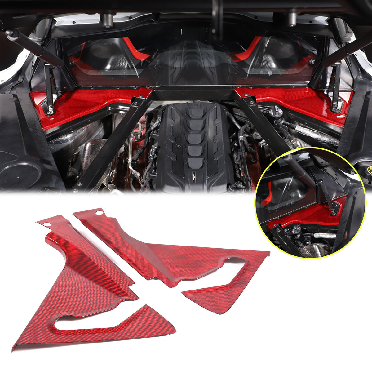 Red Real Carbon fiber Front Hood Lift Support Corner Cover For Corvette C8 20-26 2