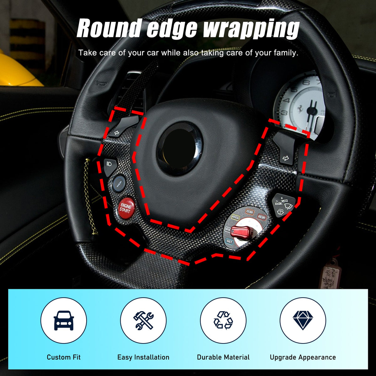 Red Real Dry Carbon Fiber Steering Wheel Button Trim For Ferrari 458 2011-2016 6
