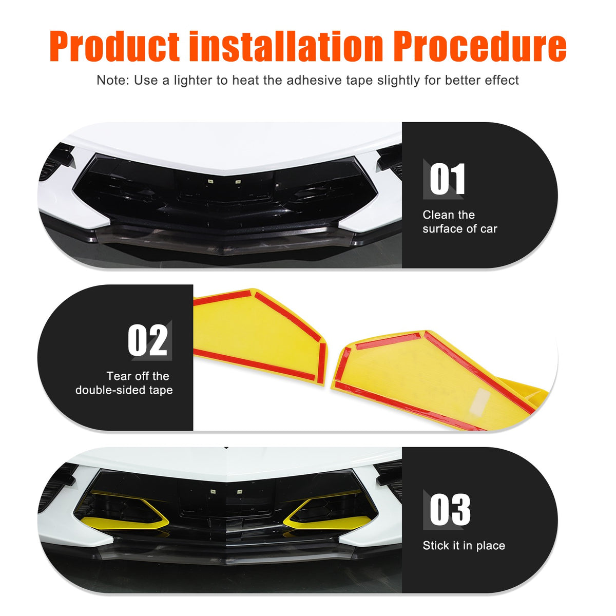 Yellow ABS Front Bumper Middle Grille Trim Cover For Corvette C8 2020+ 4