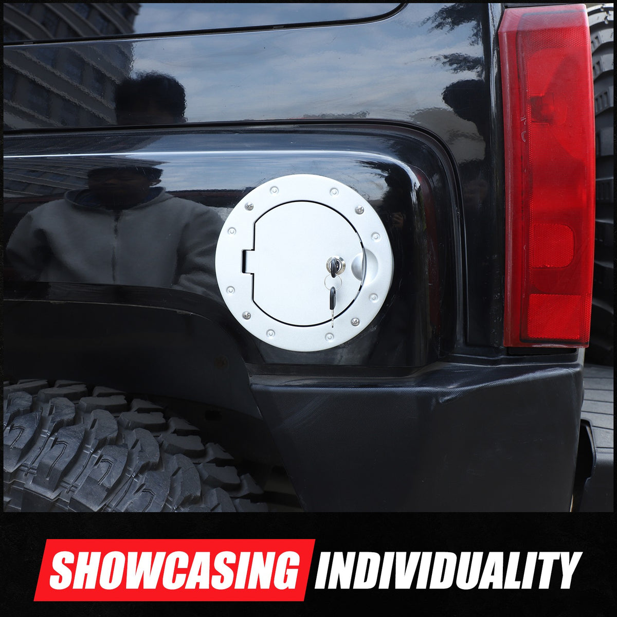 Silver Gas Cap Cover Fuel Filler Door Locking Anti-theft For Hummer H3 05-09 US 11