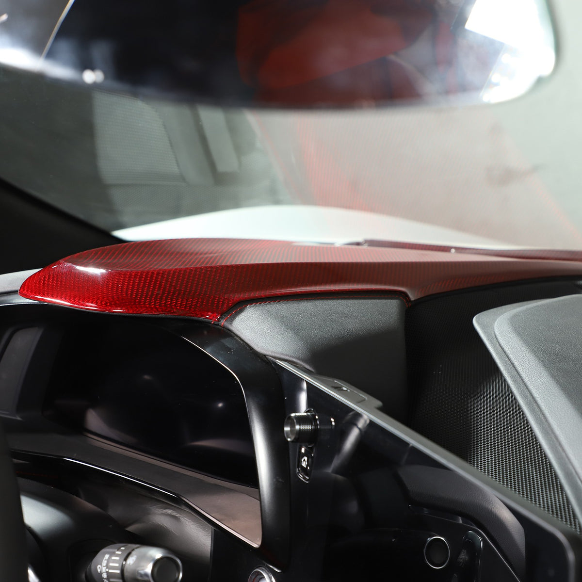 Red Carbon Fiber Dashboard Instrument Upper Panel Cover for Corvette C8 2020-25 21