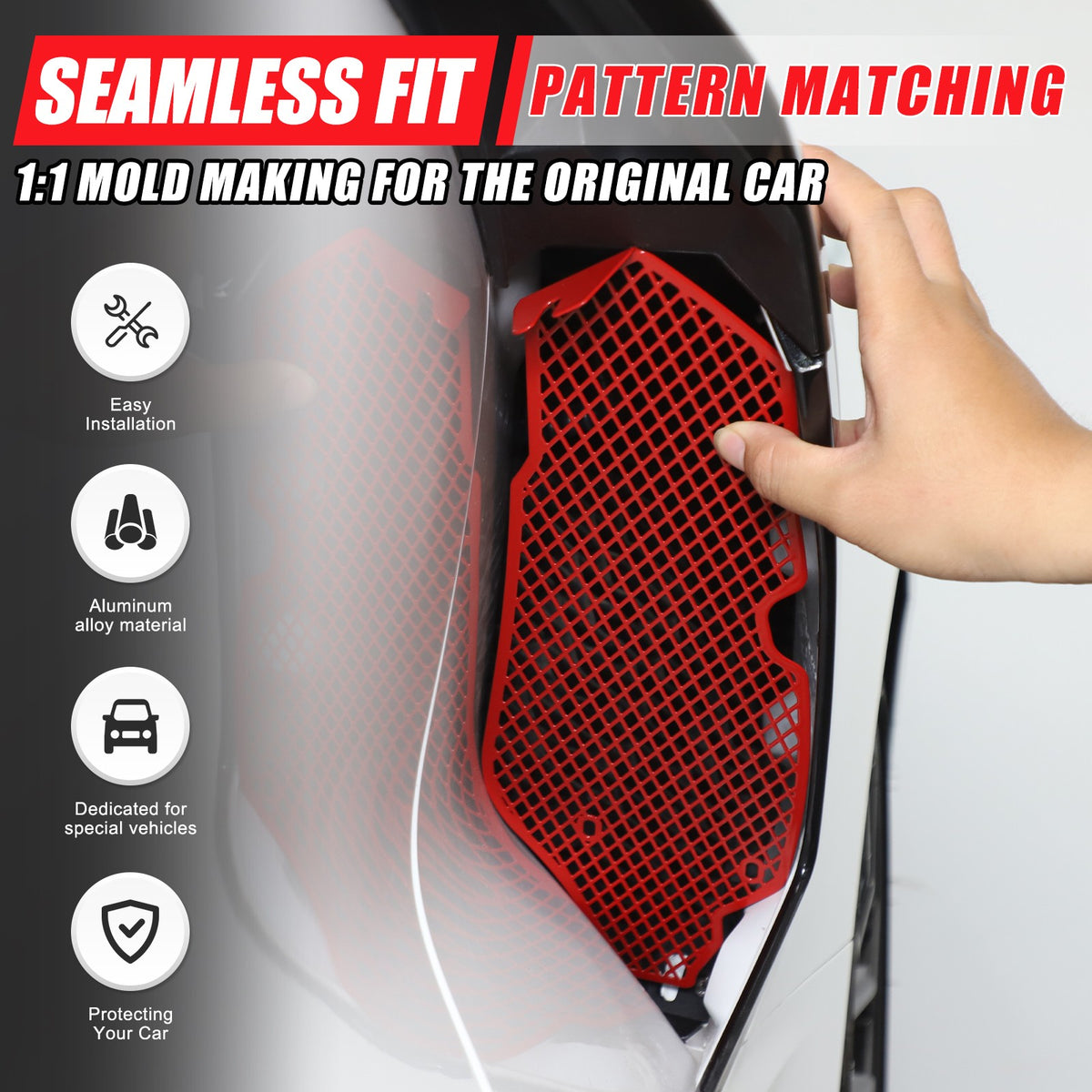 Red Steel Side Intake Mesh Grille Insert Guard For Corvette C8 2020-2026 5