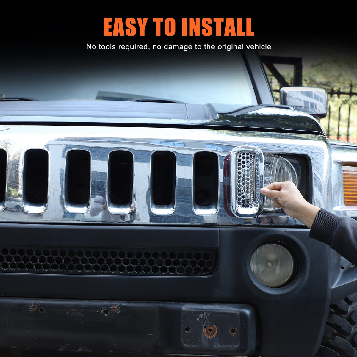 ABS Silver Front Grille Insect Screen Cover For Hummer H3 2005-2009 7