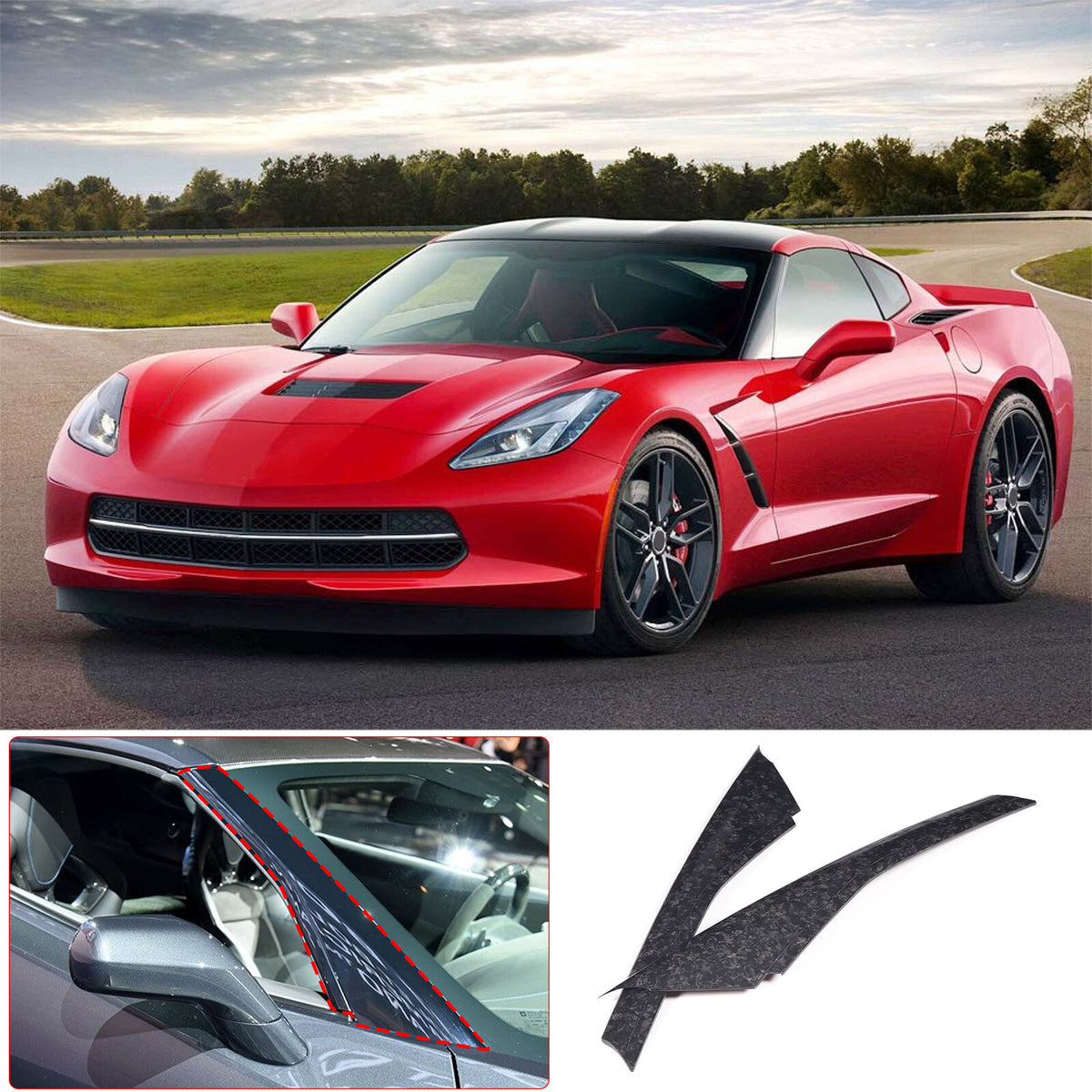 Real Forged Carbon Fiber A-pillar Panel Sticker Trim For Corvette C7 2014-2019 12