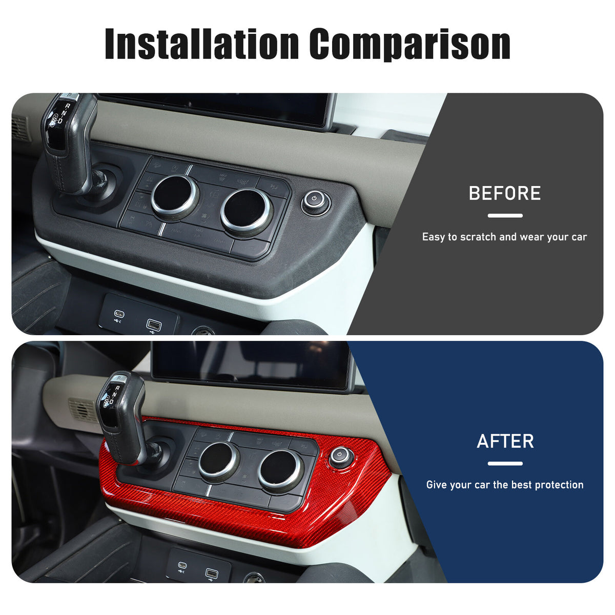 Red Real Carbon Fiber Air Conditioning Switch Panel Trim for LR Defender 2020-24 14