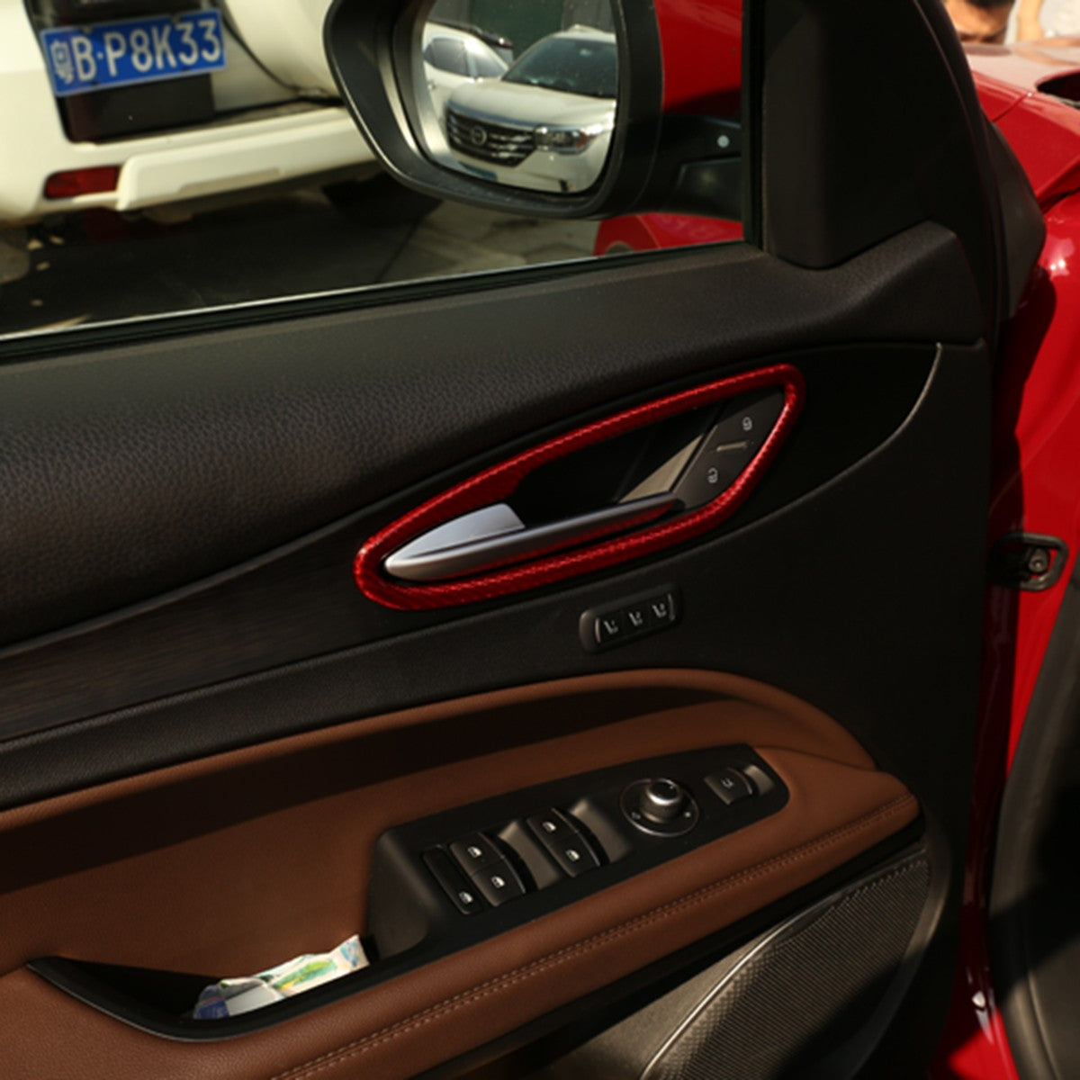 Red Real Carbon Fiber Inner Door Handle Trim For Alfa Romeo Stelvio 949 2017-20 2