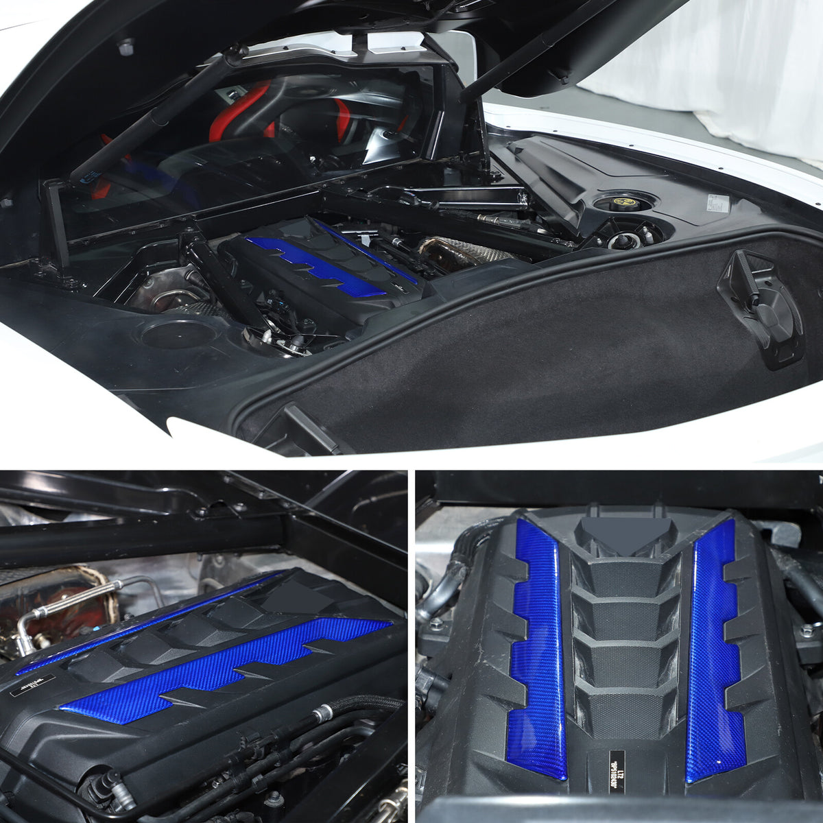 Blue Real Carbon Fiber Hood Engine Side Cover Trim for Corvette C8 2020+ 5