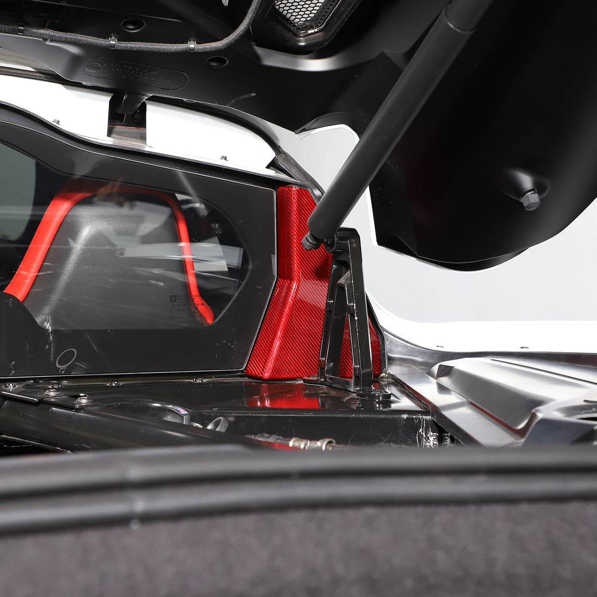 Red Real Carbon Fiber Engine Bay Glass Corner Cover Trim For Corvette C8 Coupe 24