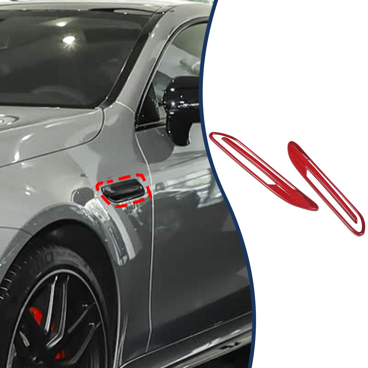 Red Real Carbon Fiber Side Fender Air Vent Trim For Benz AMG GT50/GT63 2019+ 11
