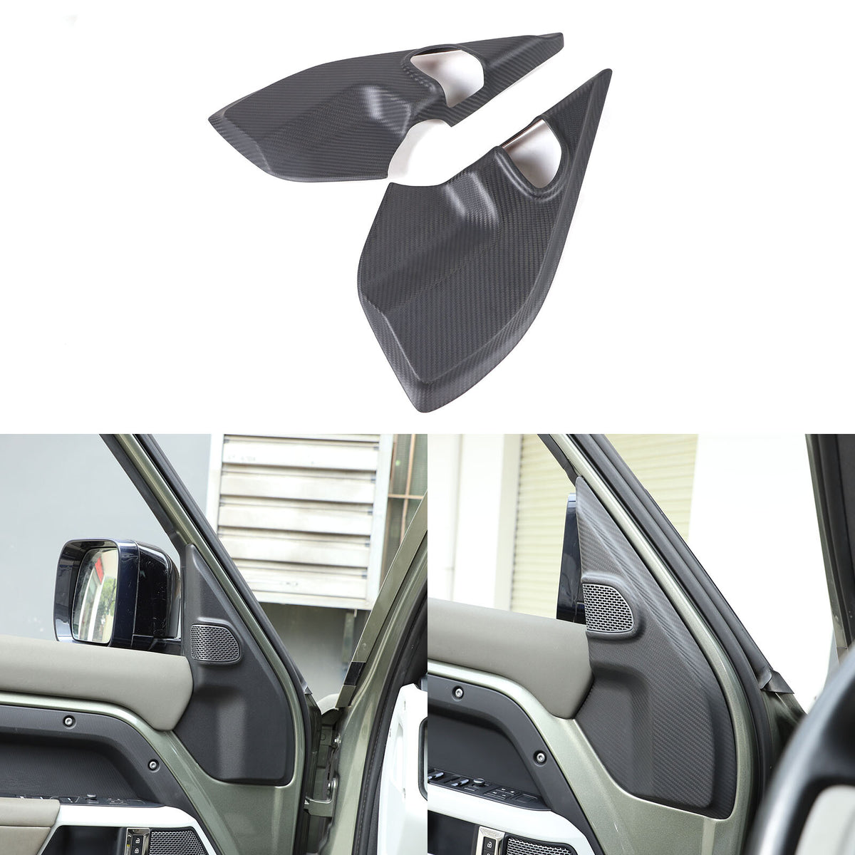 Matte Real Carbon Fiber A pillar Door Speaker Trim Cover For LR Defender 20-24 2