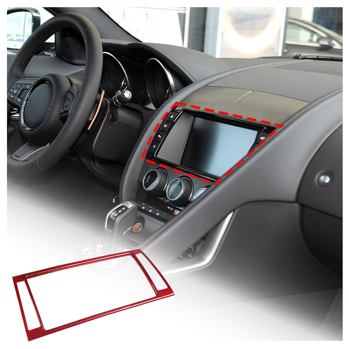Red Carbon Fiber Dashboard Navigation Cover Trim for For Jaguar F-TYPE 13-18 5