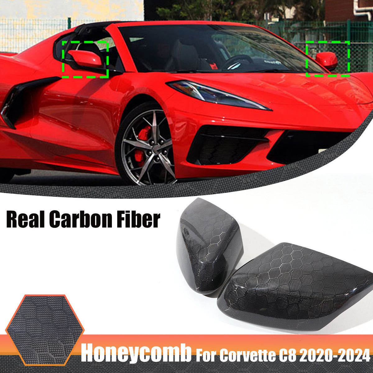 Honeycomb Real Carbon Fiber Side Mirror Cover Trim For Corvette C8 2020-2026 1