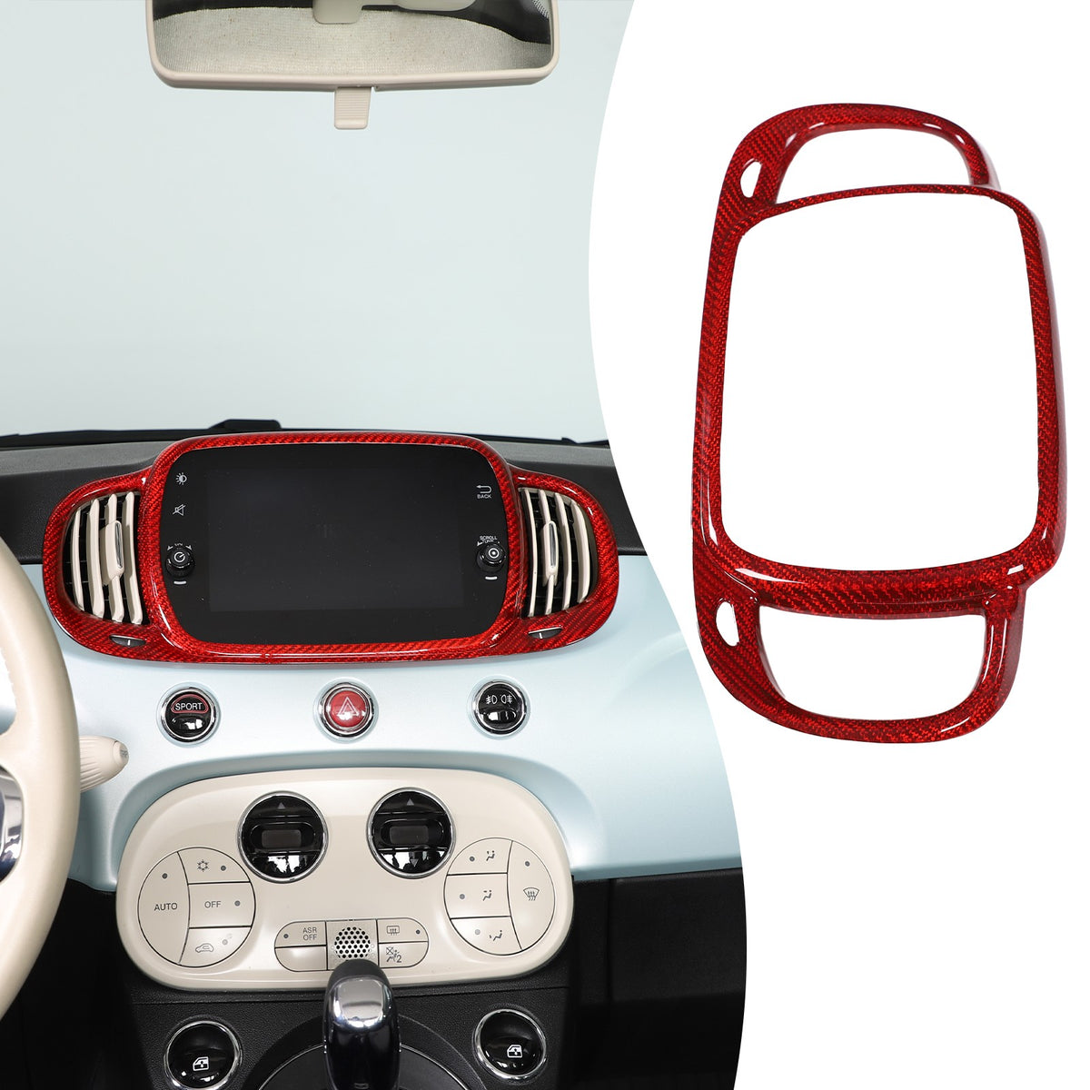 Red Real Carbon Fiber Center Console Air Outlet Trim For Fiat 500 2016+ 14